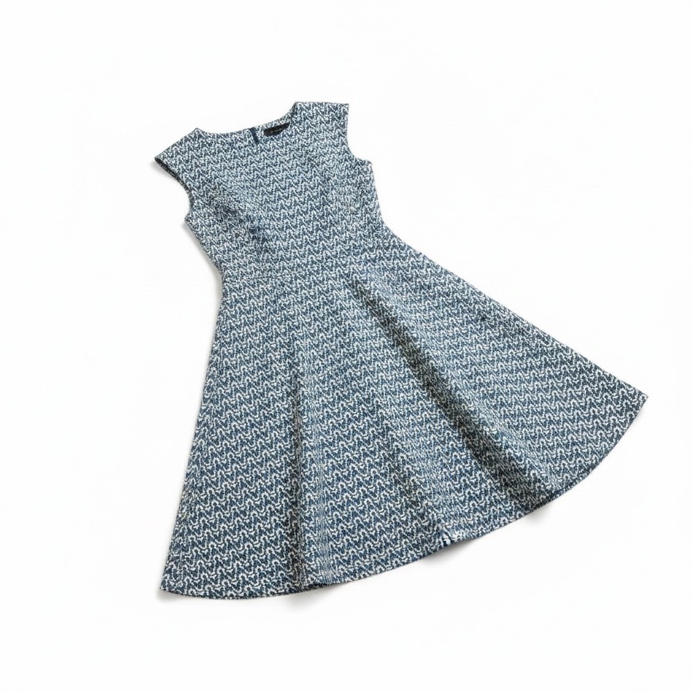 Talbots‎ Womens Blue White Geometric Ikat Print Sleeveless Fit Flare Dress S